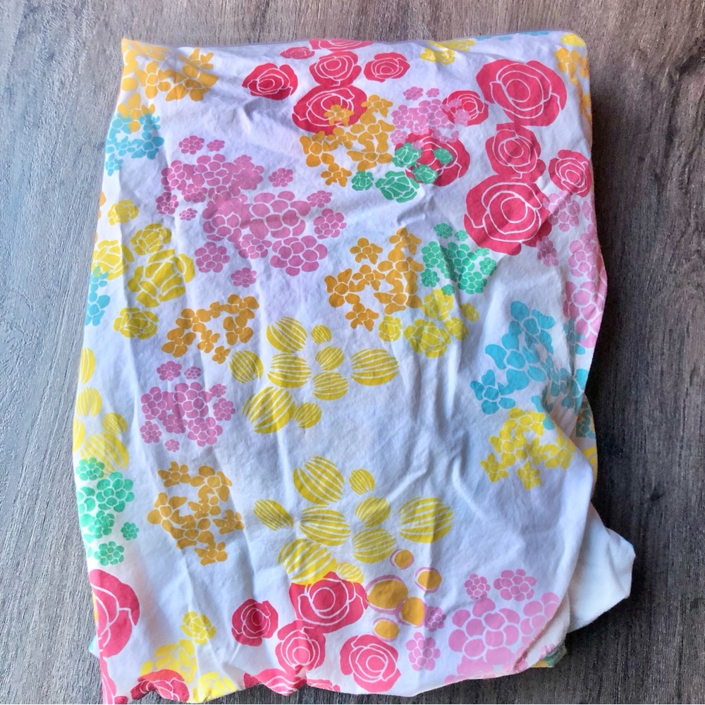 Land of Nod Fitted Crib Sheet Baby Flower Garden Pink Yellow Colorful Bright